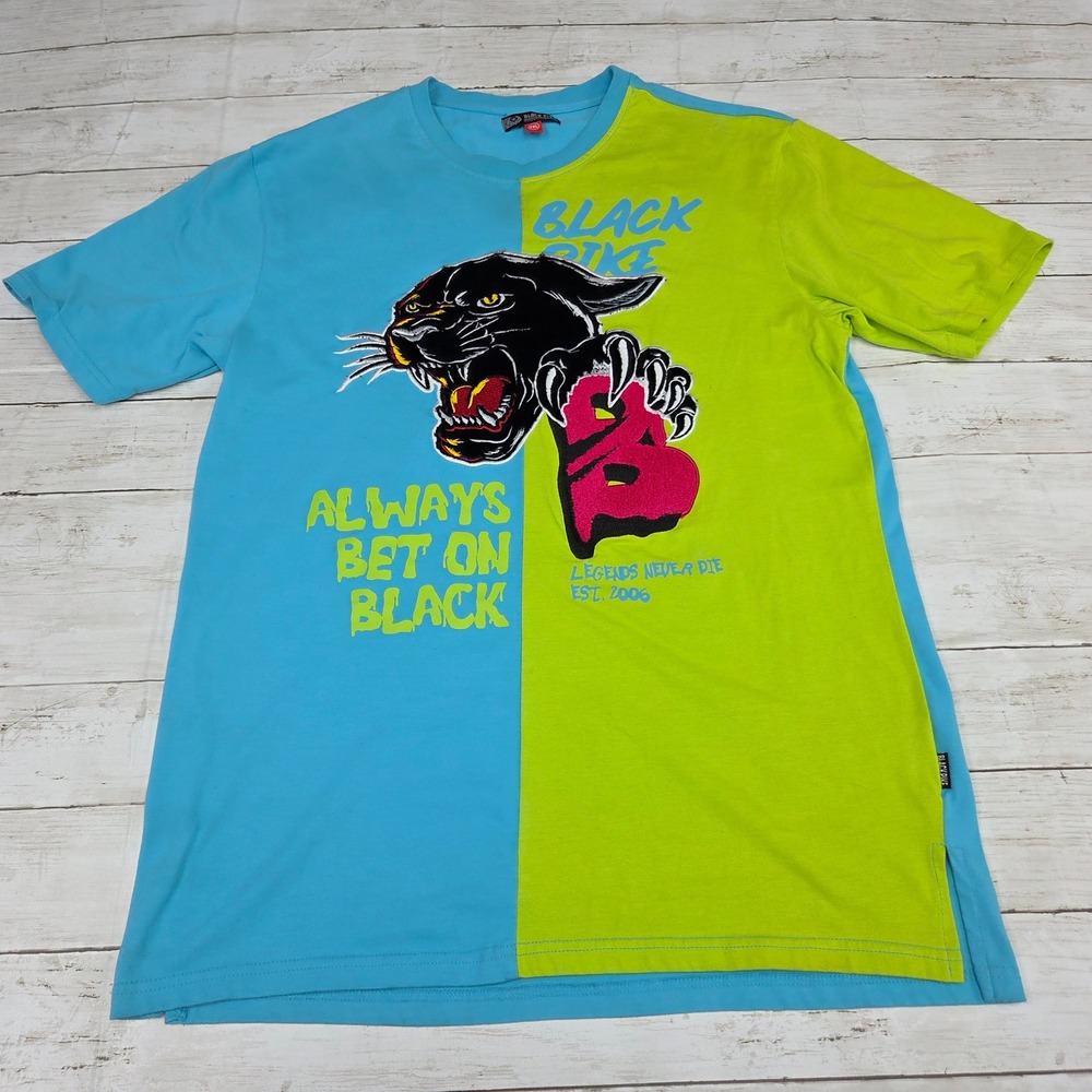 Black Pike T-Shirt Mens 2XL Blue Green Panther Always Bet On‎ Black Dirty